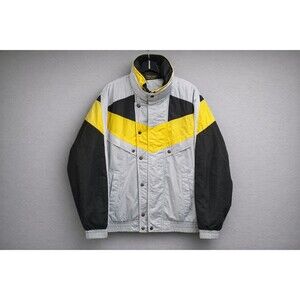 VTG 80s Prima Futursky Colorblock Ski Jacket Men's L | Gray Yellow Black Puffer
